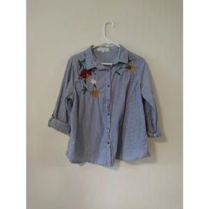 Embroidered Pinstripe Button Down